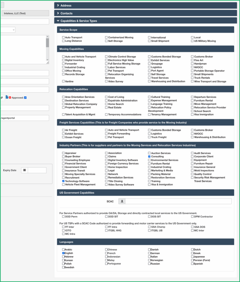 Capabilities and service types section in IAMX