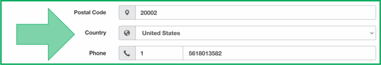 Country dropdown and phone prefix fields