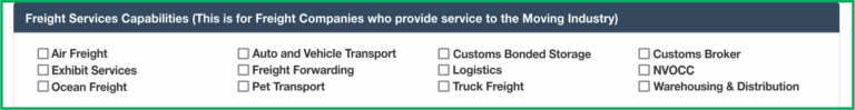 Freight capabilities checkboxes