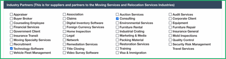 Industry partners checkboxes
