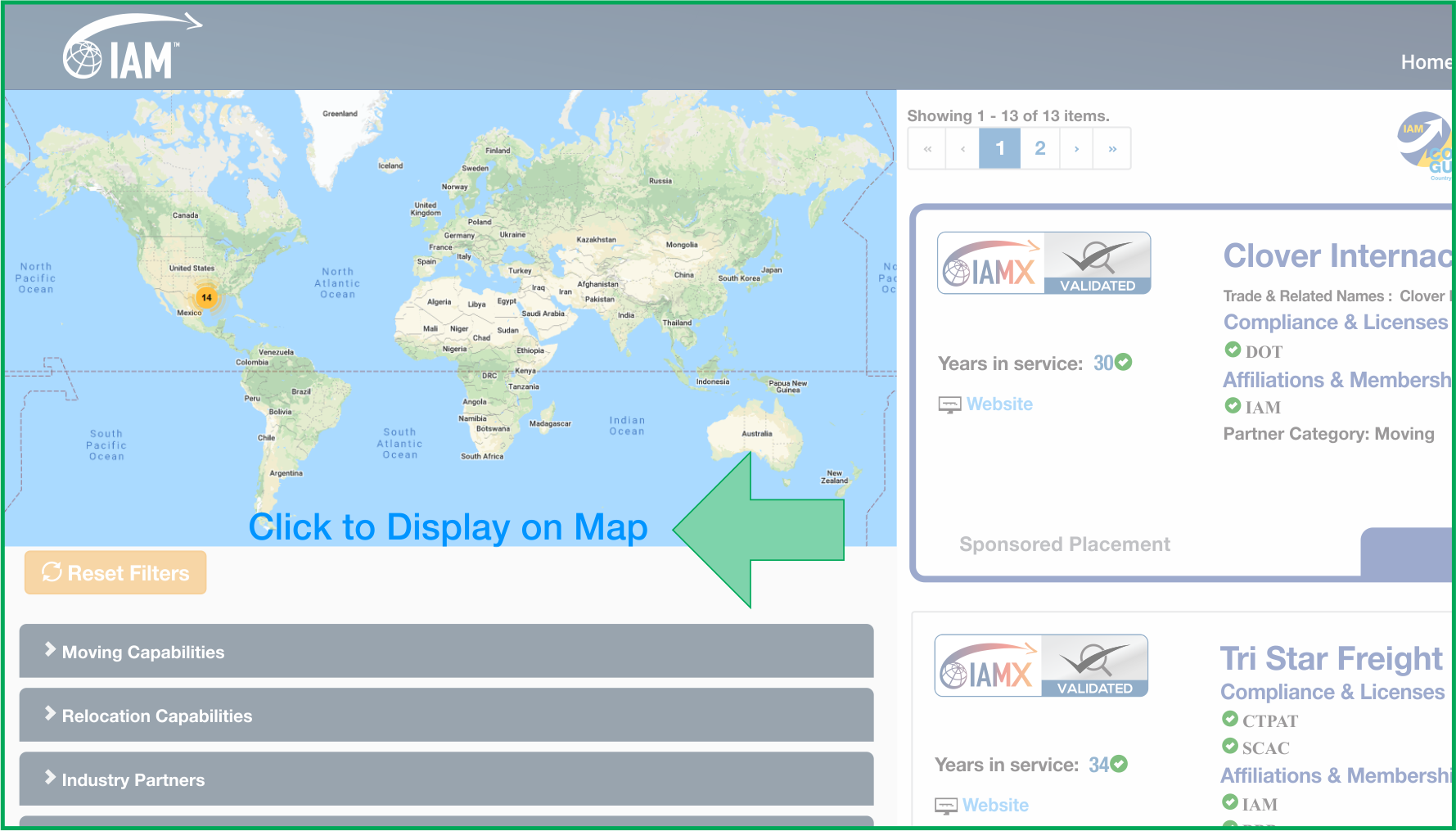 Map view of search results