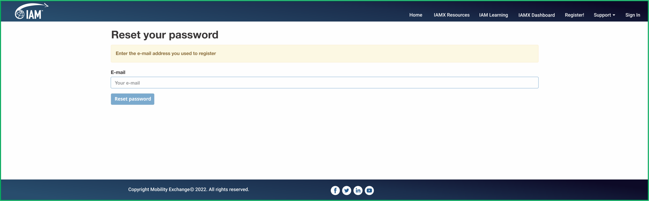 Password reset form