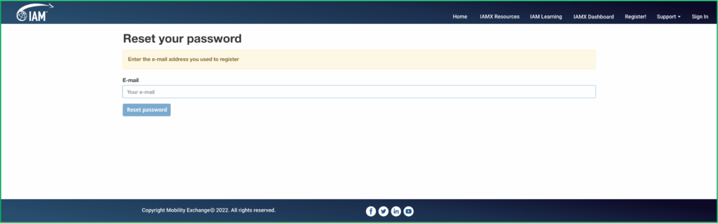 IAMX password reset screen