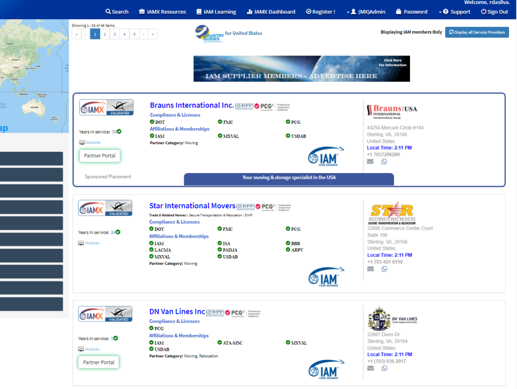 IAMX search results page showing a supplier member ad