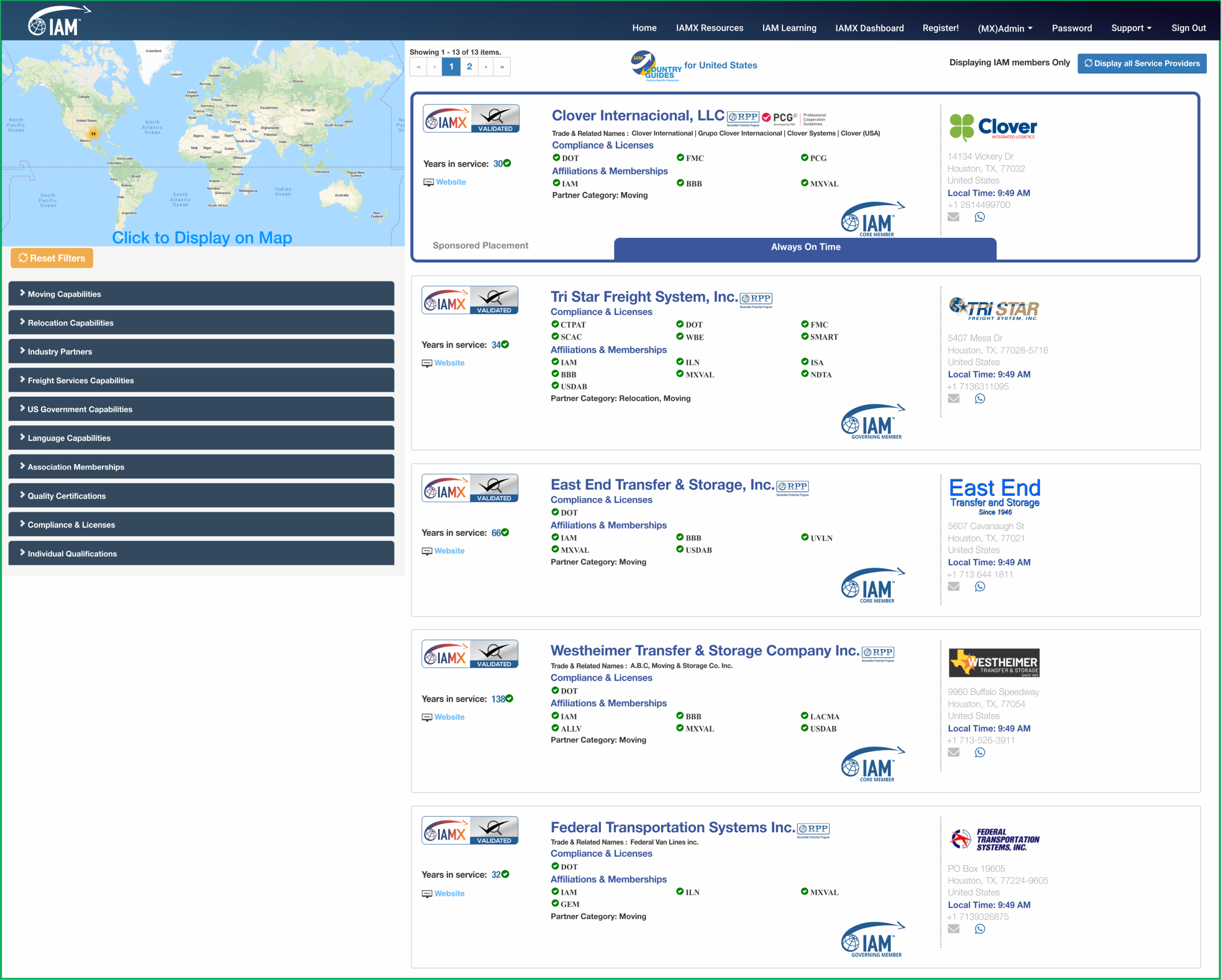 Search results page