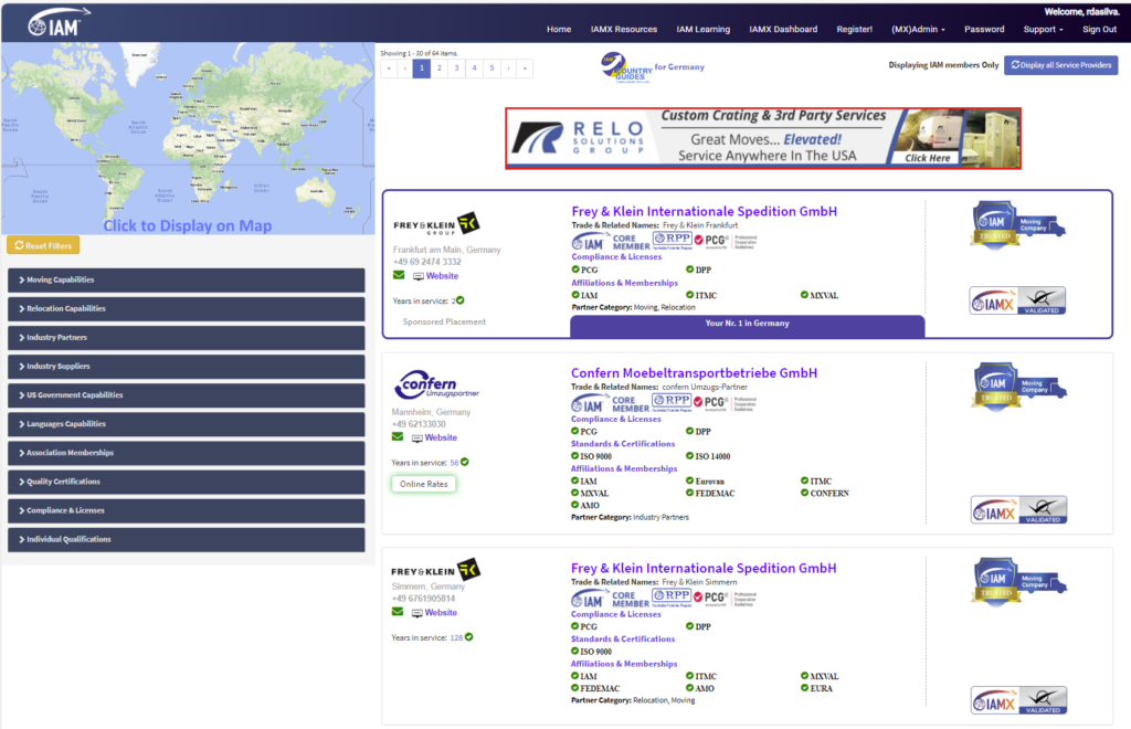 IAMX search results page showing a Sponsored Placement at the top